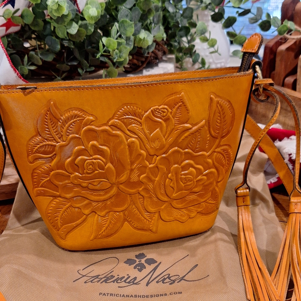 Patricia Nash Floral Embossed Mustard Crossbody Bag